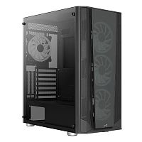 Корпус Aerocool Prism-G-BK-v3, ATX/micro ATX/mini-ITX, сталь, перед. и бок. панели закалён. стекло + 12см RGB вентиляторы x 4 шт. 216.7x477x403mm, БезБ/П,Чёрный+хаб на 6 порт. управл. ARGB-подсвет.