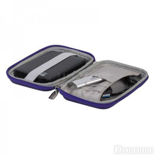 Чехол жесткого диска  2.5" RivaCase 9101 Фиолетовый , материал EVA, карман для кабеля, застежка молния, плечевой ремень. фото 2