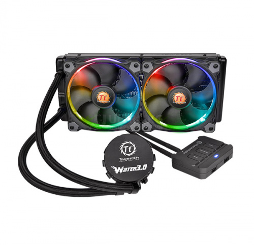 Водяное охлаждение Thermaltake Water 3.0 Riing RGB 240, LGA2066,2011-3,2011,1366,1156,1155,1151,1150,1200,AMDTR4,AM4,FM2,FM1,AM3+-3,AM2+-2, Riing Red 2x120мм вент, 400-1500 об/мин, 26.4 dB(A), Чёрный [CL-W107-PL12SW-A]