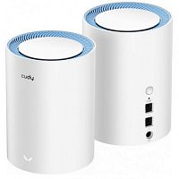 Роутер Wi-Fi CUDY M1200 (2-Pack) AC1200 Mesh Solution Dual-Band Wi-Fi, 867Mb/s 5GHz+300Mb/s 2.4GHz, 2xLAN 100Mbp/s, 2 внутренние антенны Omni-Directional