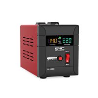 Стабилизатор (AVR) SVC R-1000, 1000ВА/1000Вт, AVR: 140-260В, 220В +/-7%, Задержка включения, выход 2 шт Shсuko, LCD, Защита: от перегрузки, короткого замыкания, повышенной температуры, Чёрно-красный
