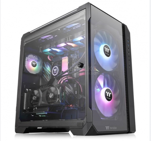 Корпус Thermaltake View 51 TG CA-1Q6-00M1WN-00 Micro ATX/Mini ITX USB2x3.0+2.0x2+1xTypeC, HD-Audio, Куллер 1x120мм+ 2x200мм ARGB, Высота CPU куллера до 175мм, VGA до 300мм, 550x315x525мм, Без Б/П, Чер