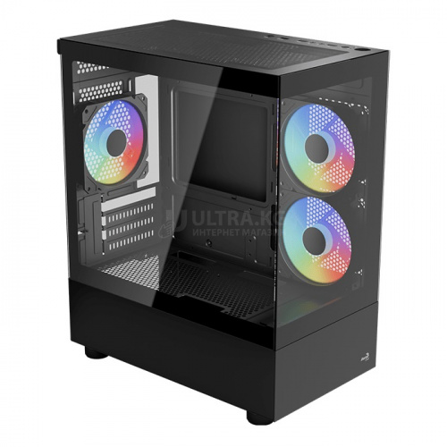 Корпус Aerocool Viewport Mini-G-BK-v1, Micro ATX/mini-ITX, USB 3.0/2*2.0, HD-Audio+Mic, установлены 3xRGBх12см кулера,Выс .проц.кул. до 165мм,Дл VGA до 355мм (без пер.кул),1*3.5"/3*2.5",Толщ 0,5мм, 212x437x377.5мм, Без Б/П,Чёрный