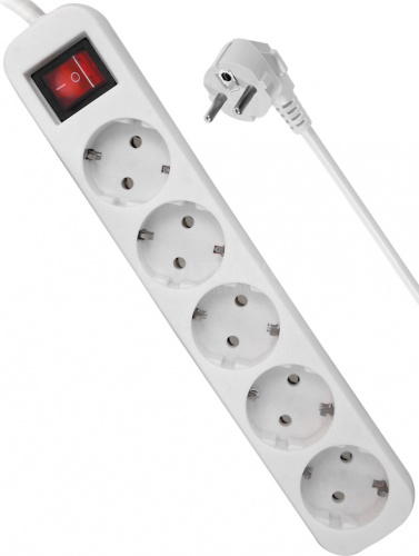 Сетевой фильтр Defender S518, 1.8 м, 5 розеток, с заземлением и выключателем