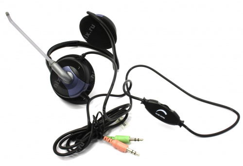 Наушники с микрофоном Genius HS-300N, Дуговые, 2 x mini jack 3.5 mm, 20Hz-20kHz, 118dB/-56dB, длина кабеля 1.8 м, Чёрный