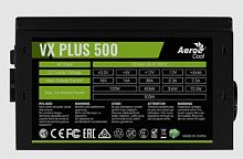 Блок питания 500W Aerocool VX-500 PLUS, 500W, ATX, passive-PFC, 20+4 pin, 4+4pin, 3*Sata, 3*Molex, 1*FDD, 1*PCI-E 6 pin, поддержка Haswell, вентилятор 12 см, кабель питания, чёрный