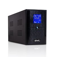 ИБП UPS SVC V-1200-L-LCD, Мощность 1200ВА/720Вт, Диапазон работы AVR: 145-290В, Бат.: 12В/7 Ач*2шт., 3 вых.: Shuko CEE7., Чёрный