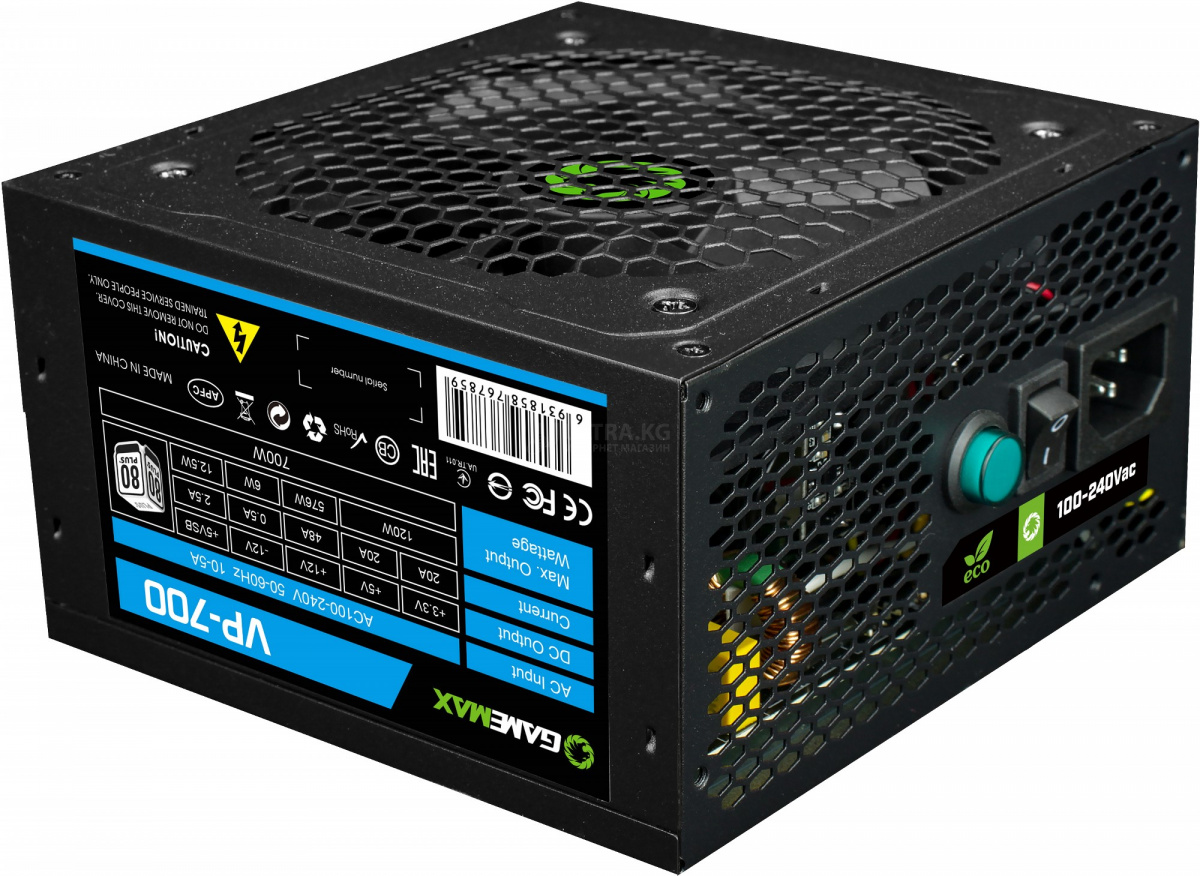 Power Supply GameMax VP-700 700W v2, ATX, 80PLUS ,APFC, 24+8 (4+4)PIN, 5xSATA, 2xPCI-6+2PIN, 3x4PIN, вентилятор 12 см, кабель питания, чёрный