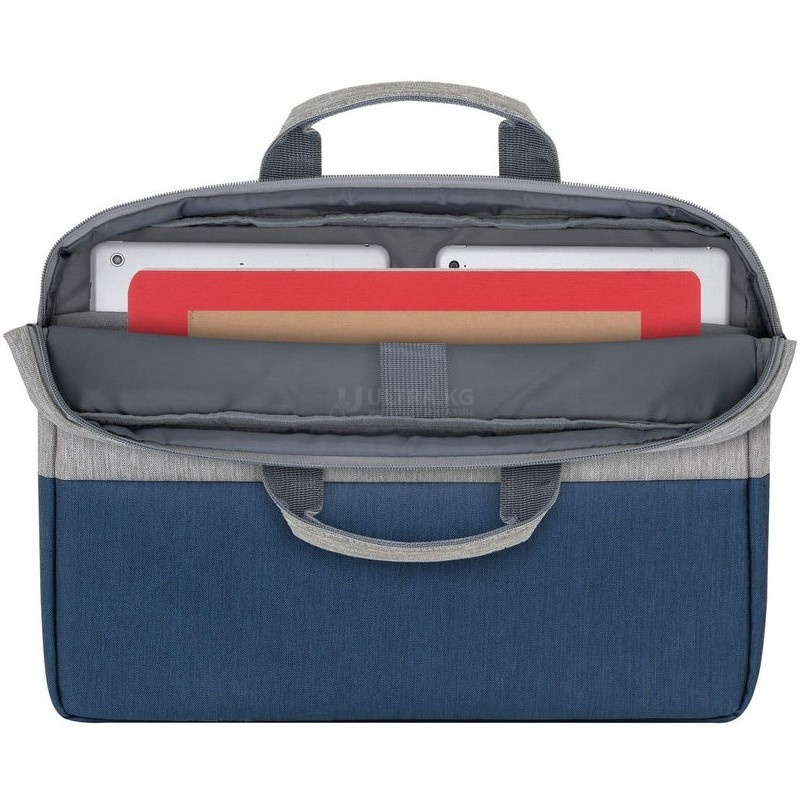 Сумка для ноутбука RivaCase 7532 Серо-синяя 15.6" Водоотталкивающая ткань. Отделение-органайзер, карман для телефона, плечевой ремень.