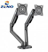 Настольный кронштейн для 2-х мониторов Kaloc Zeno M10D/S, Макс Нагрузка-10.0 кг, Диагональ экрана от17"до 32", Высота - 155-470mm, Наклон 50°/+50°, Поворот 360°, VESA 75x75, 100x100mm, газлифт, Серебристый